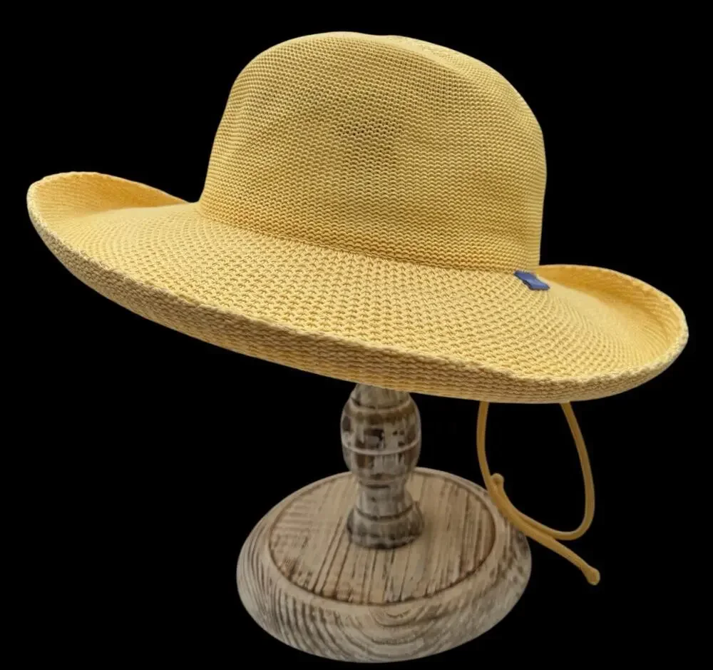 Wallaroo Womens Victoria Sun Hat Yellow Poly-Straw Packable Adjustable Wide Brim